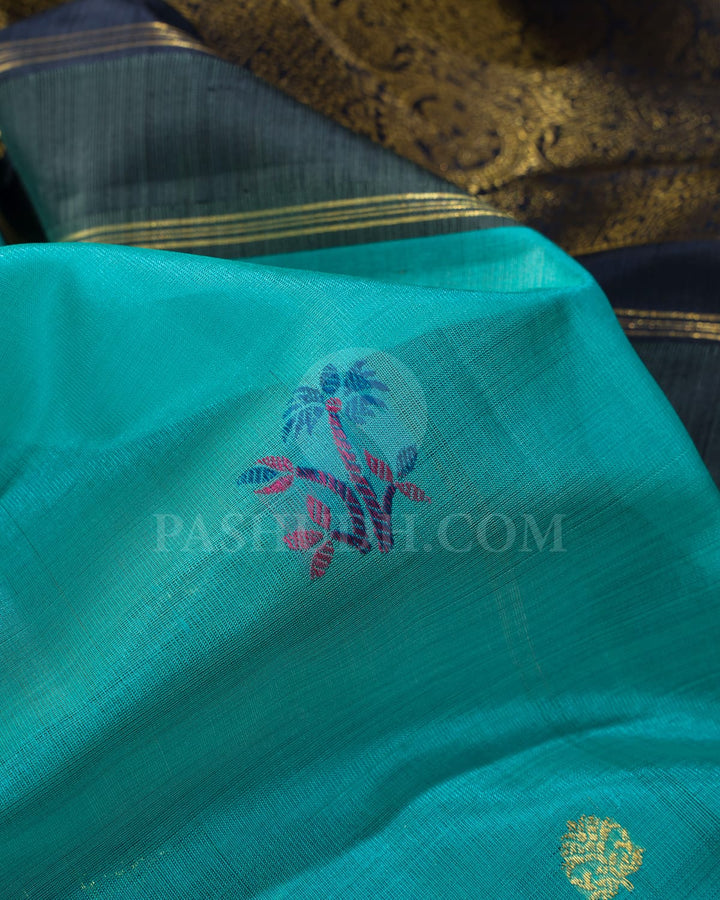 Dual Shaded Sky Blue With Navy Blue Kora Organza Kanjivaram Silk Saree-S1456(D)