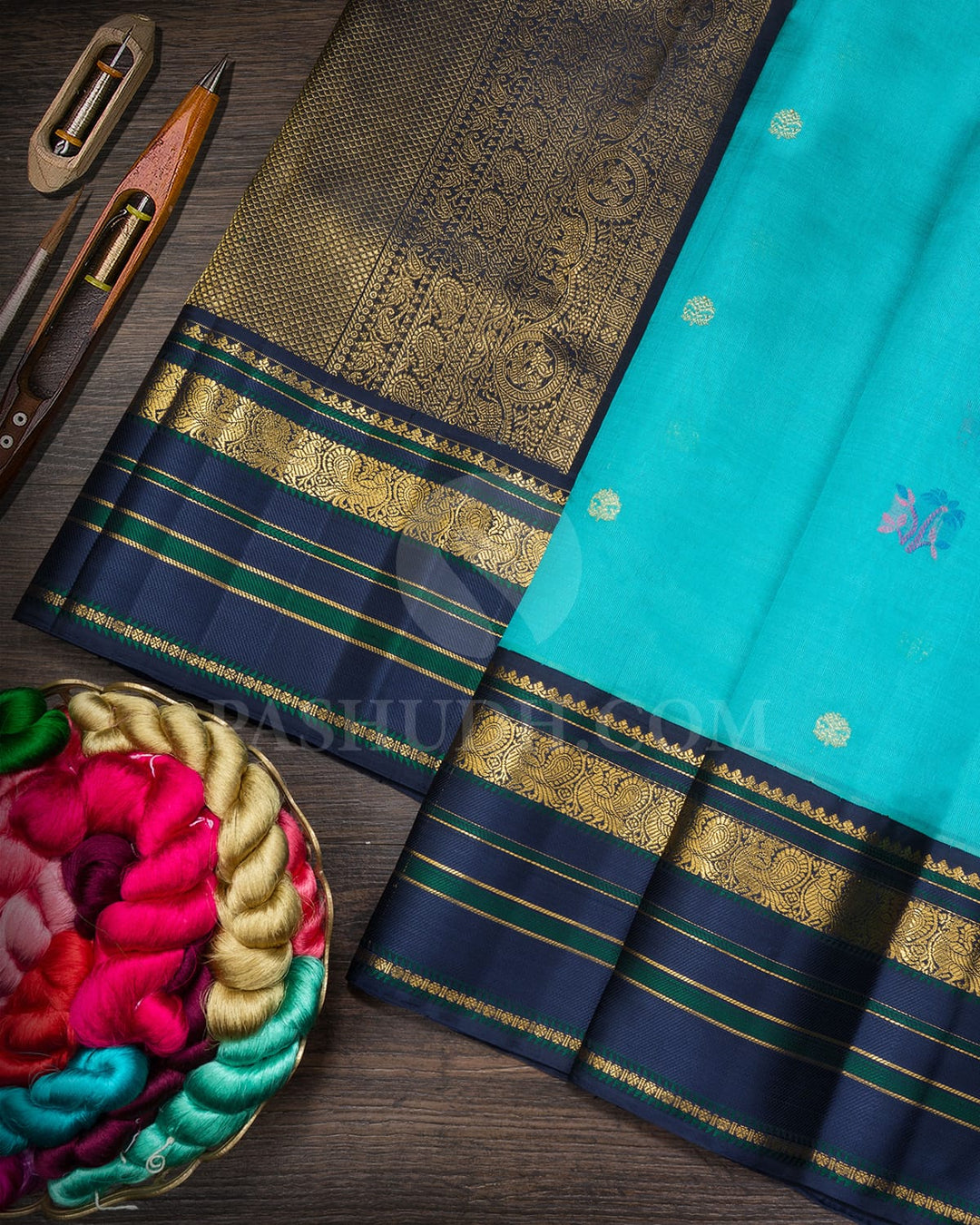 Dual Shaded Sky Blue With Navy Blue Kora Organza Kanjivaram Silk Saree-S1456(D)