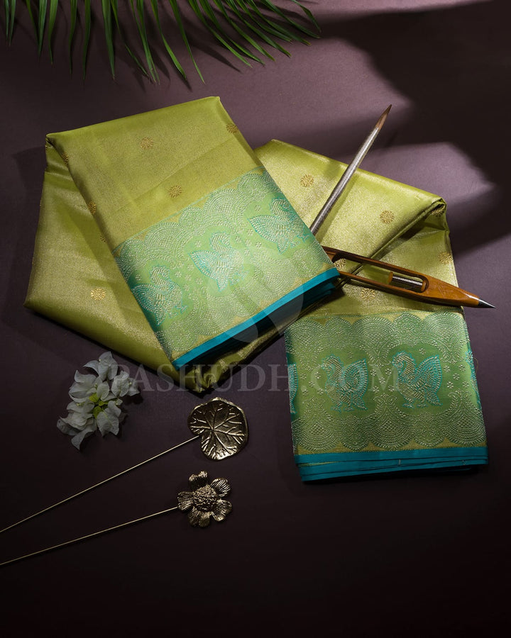 Neon Green Shimmer Bridal Kanjivaram Silk Saree-S1751(A)