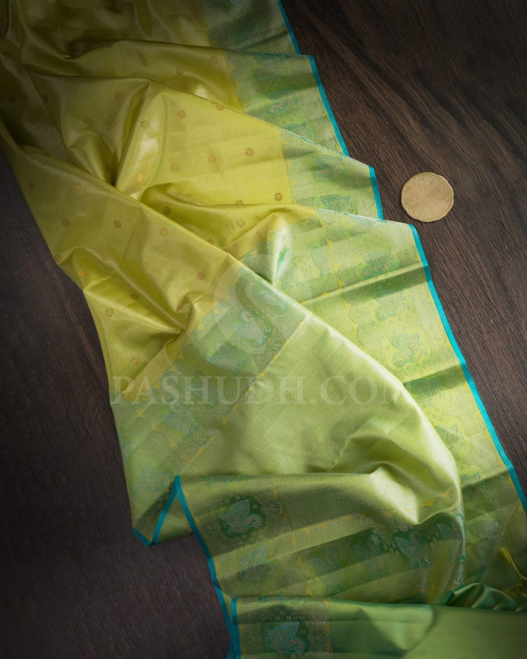 Neon Green Shimmer Bridal Kanjivaram Silk Saree-S1751(A)