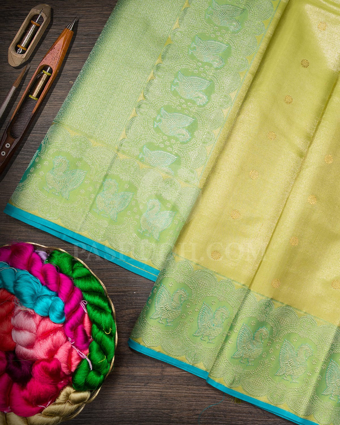 Neon Green Shimmer Bridal Kanjivaram Silk Saree-S1751(A)