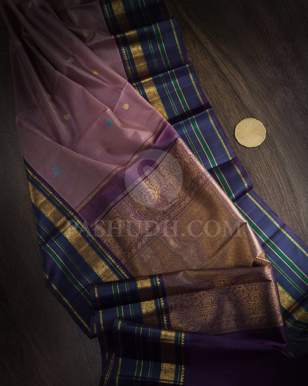 Glossy Grape With Navy Blue Kora Organza Kanjivaram Silk Saree-S1456(C)