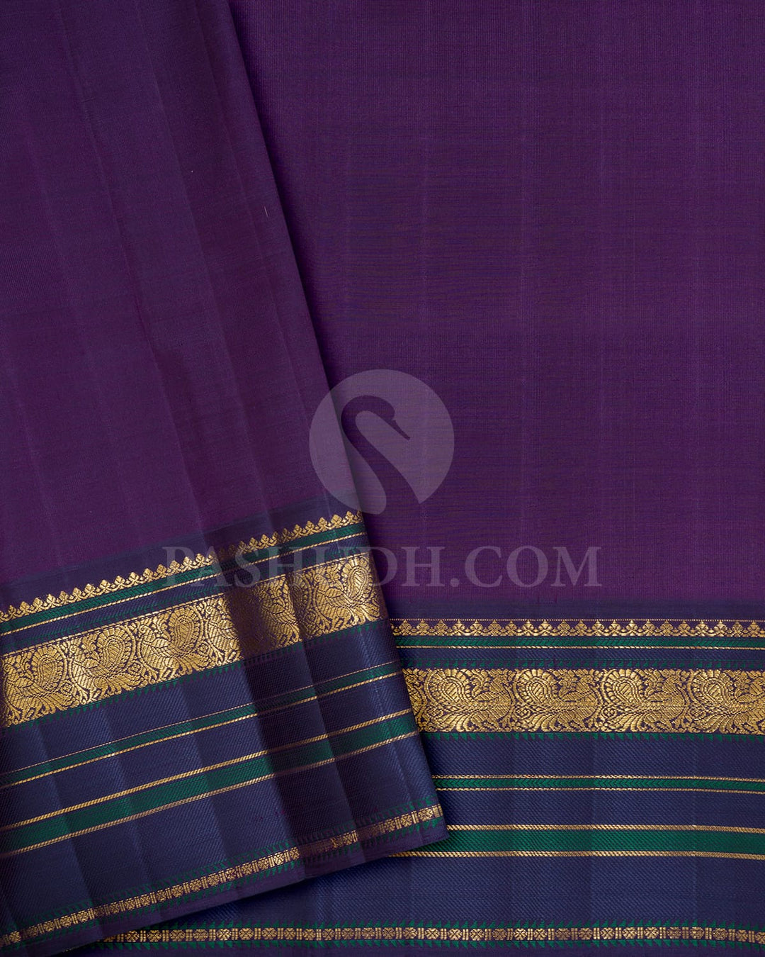 Glossy Grape With Navy Blue Kora Organza Kanjivaram Silk Saree-S1456(C)
