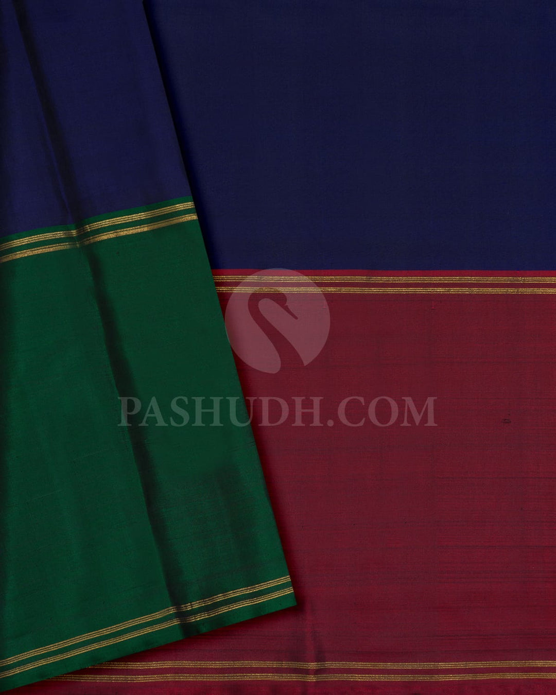 Night Blue,Dark Green And Maroon Ganga Jamuna Kanjivaram Silk Saree-S1699(B)