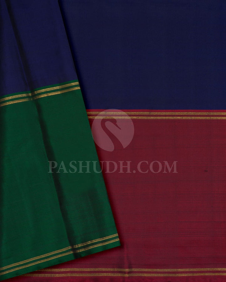 Night Blue,Dark Green And Maroon Ganga Jamuna Kanjivaram Silk Saree-S1699(B)