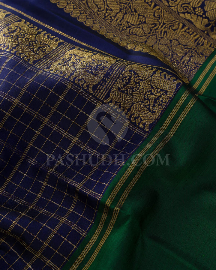 Night Blue,Dark Green And Maroon Ganga Jamuna Kanjivaram Silk Saree-S1699(B)