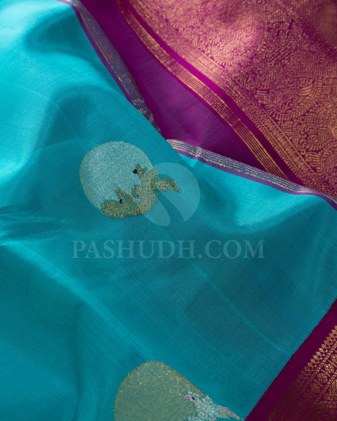 Sky Blue With Magenta Kora Organza Kanjivaram Silk Saree-S1397(D)