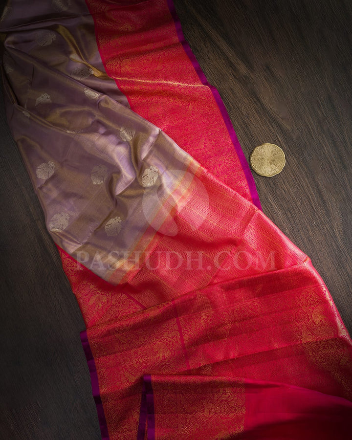 Mauve With Reddish Pink Kanjivaram Silk Saree-S1745(A)