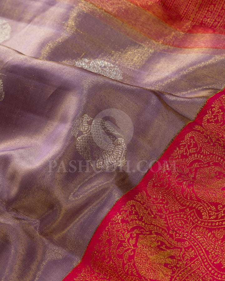 Mauve With Reddish Pink Kanjivaram Silk Saree-S1745(A)