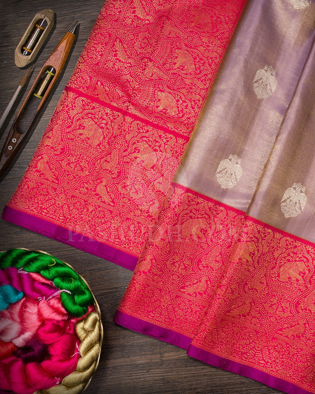 Mauve With Reddish Pink Kanjivaram Silk Saree-S1745(A)