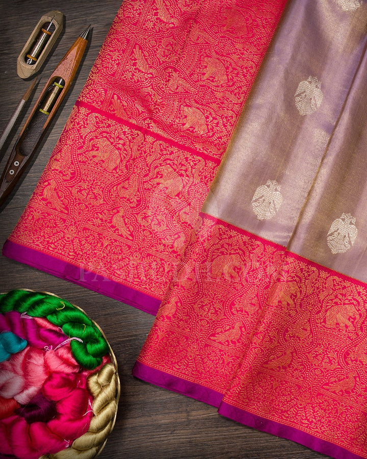 Mauve With Reddish Pink Kanjivaram Silk Saree-S1745(A)