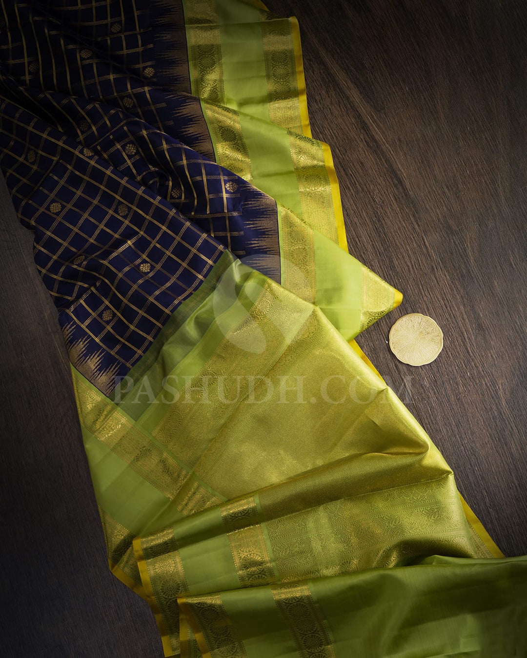 Midnight Blue With Parrot Green Kanjivaram Silk Saree-S1748(A)