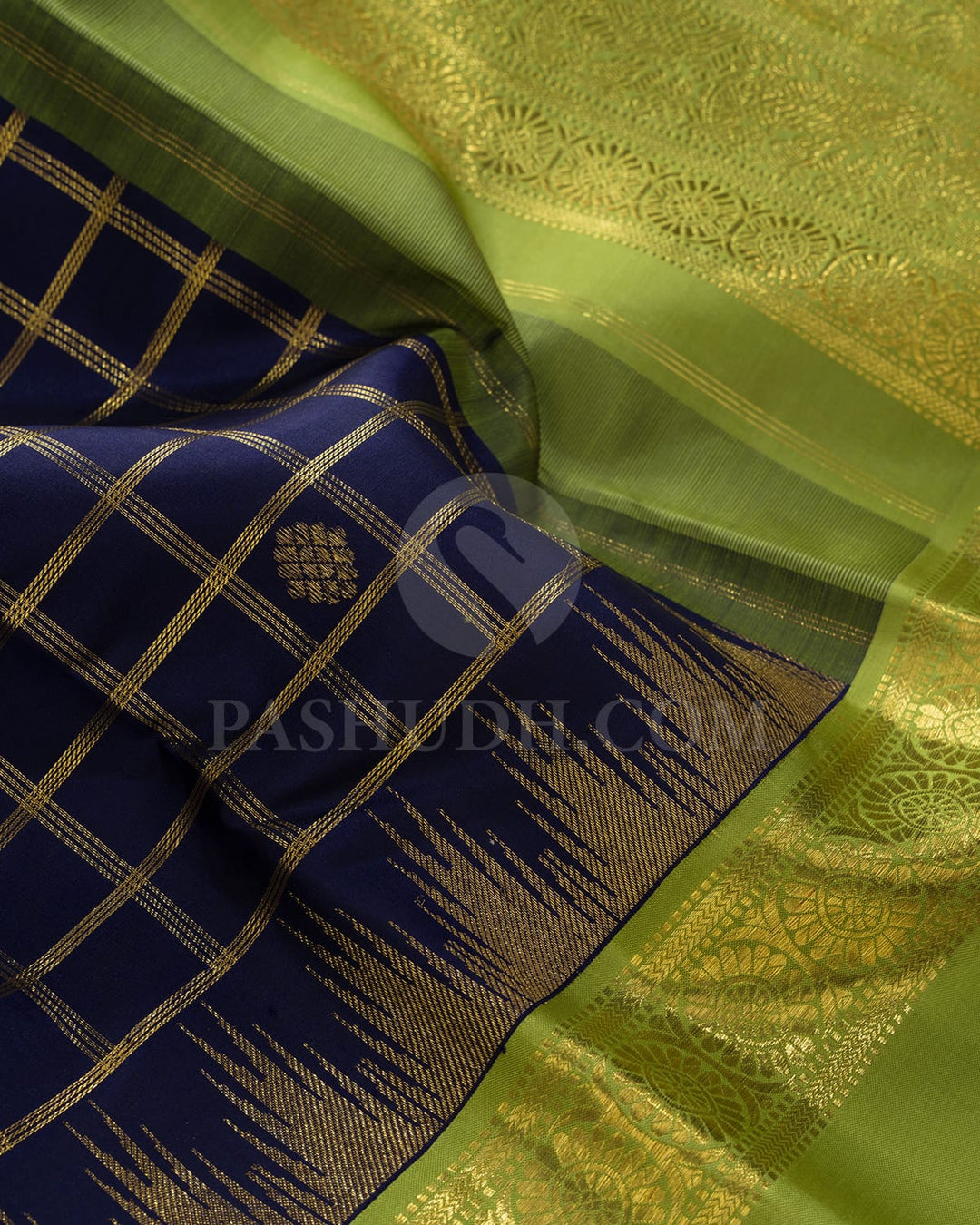 Midnight Blue With Parrot Green Kanjivaram Silk Saree-S1748(A)