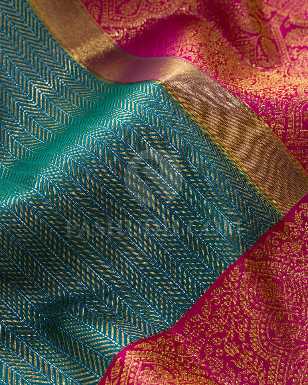 Dual Shaded Peacock Green With Rani Pink Kanjivaram Silk Saree-S1321(I)