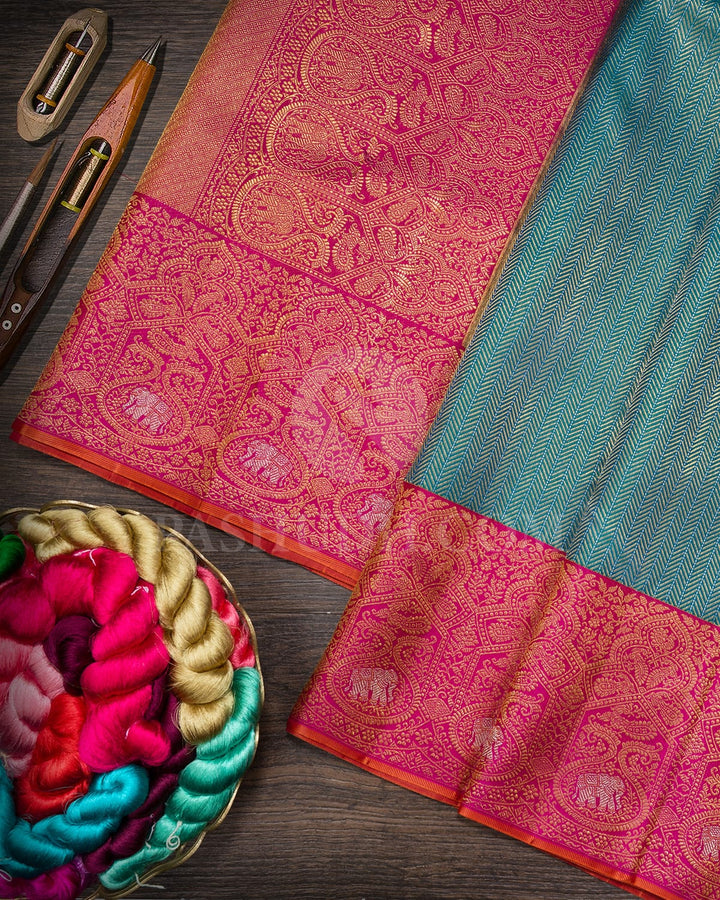 Dual Shaded Peacock Green With Rani Pink Kanjivaram Silk Saree-S1321(I)