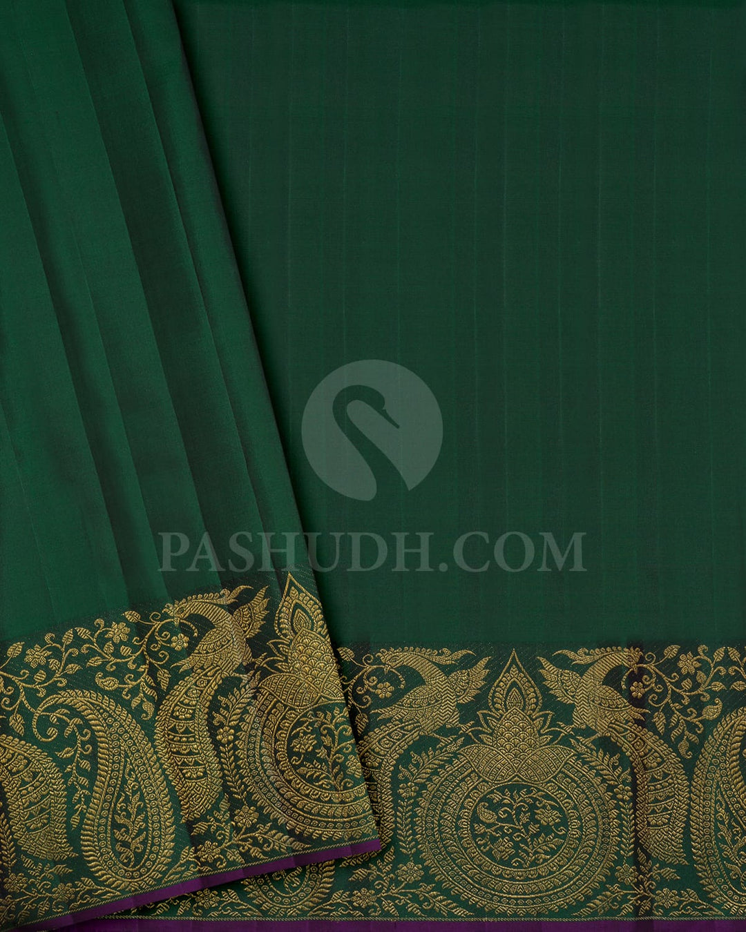 Rust Red And Bottle Green Shimmer Kanjivaram Silk Saree-S1640(B)