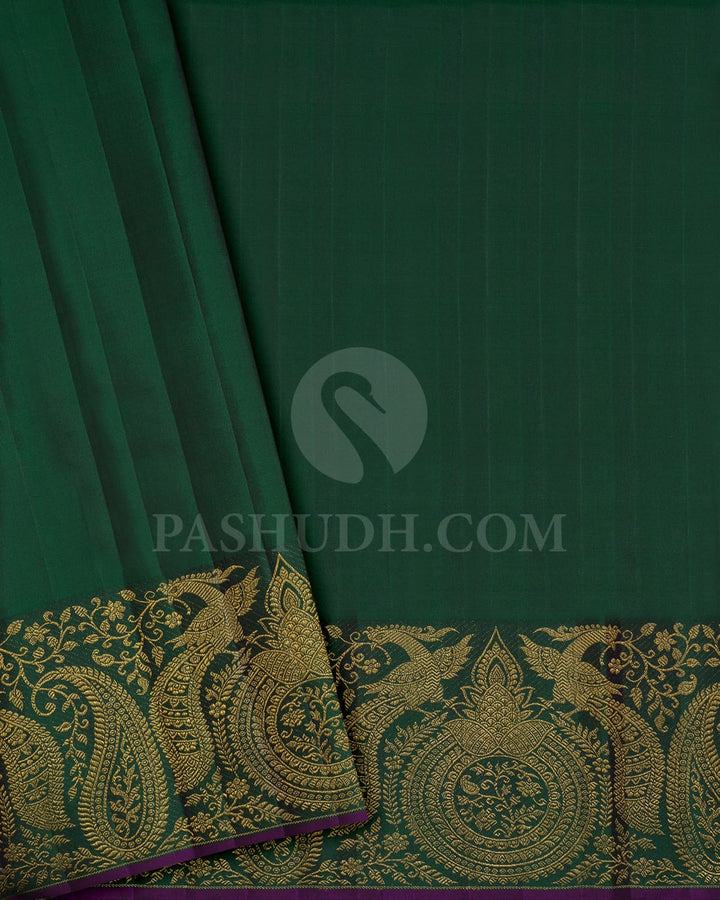 Rust Red And Bottle Green Shimmer Kanjivaram Silk Saree-S1640(B)