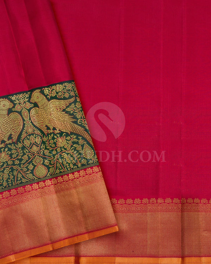 Ivory, Dark Green And Red Kanjivaram Silk Saree-S1580(D)