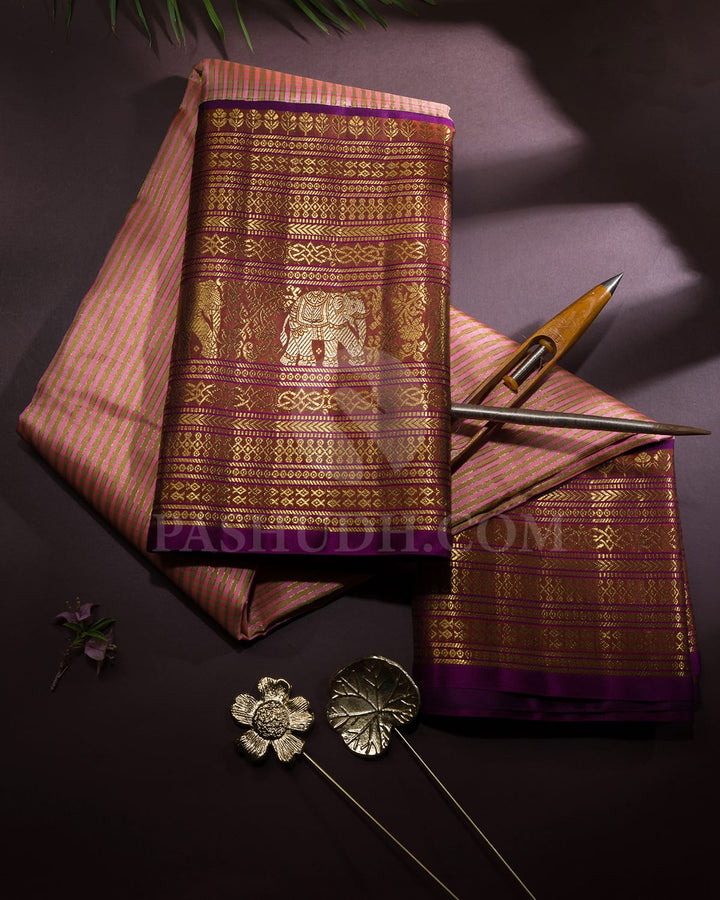 Peachy Pink With Cinnamon Brown Bridal Kanjivaram Silk Saree-S1757(A)