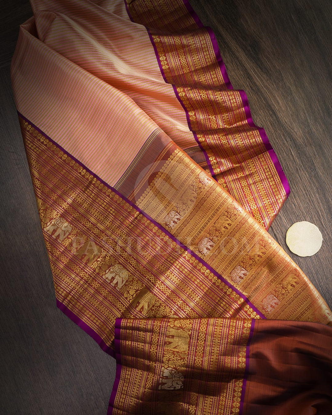 Peachy Pink With Cinnamon Brown Bridal Kanjivaram Silk Saree-S1757(A)