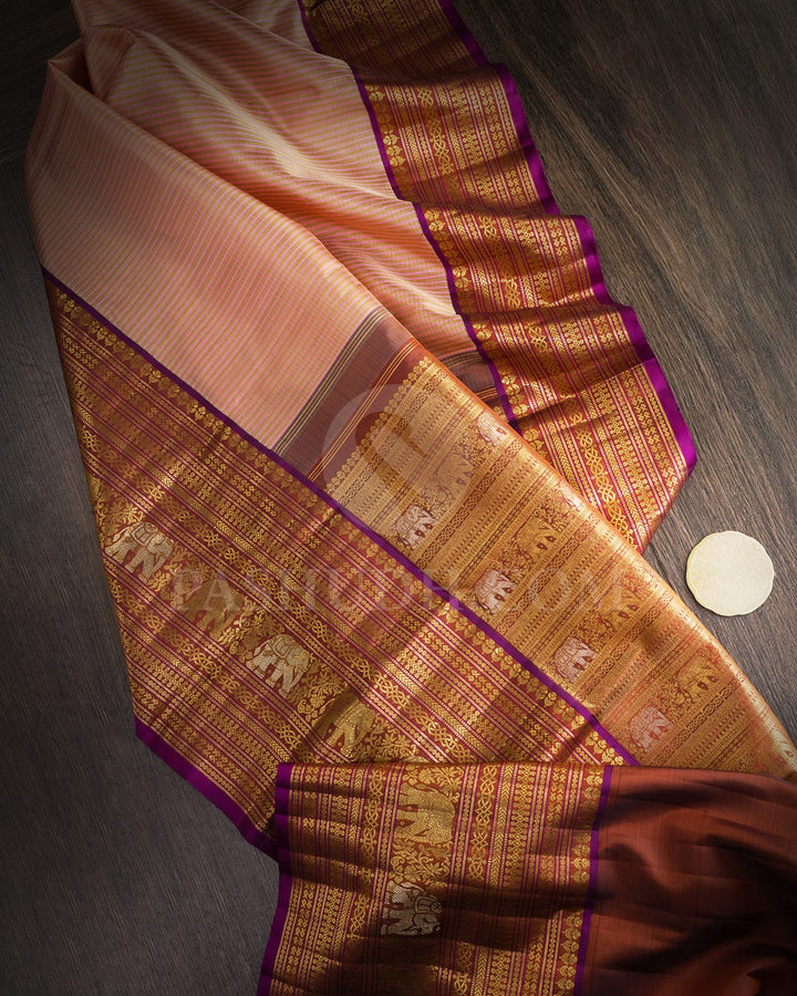 Peachy Pink With Cinnamon Brown Bridal Kanjivaram Silk Saree-S1757(A)