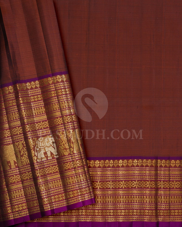 Peachy Pink With Cinnamon Brown Bridal Kanjivaram Silk Saree-S1757(A)