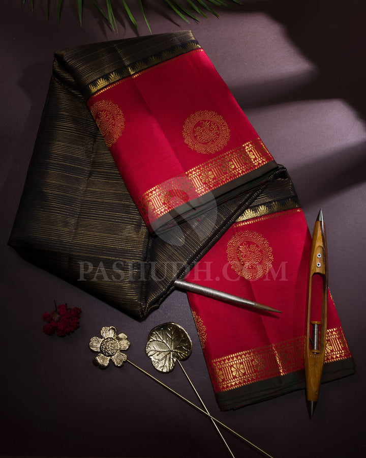 Black With Red Kanjivaram Silk Saree-S1584(B)