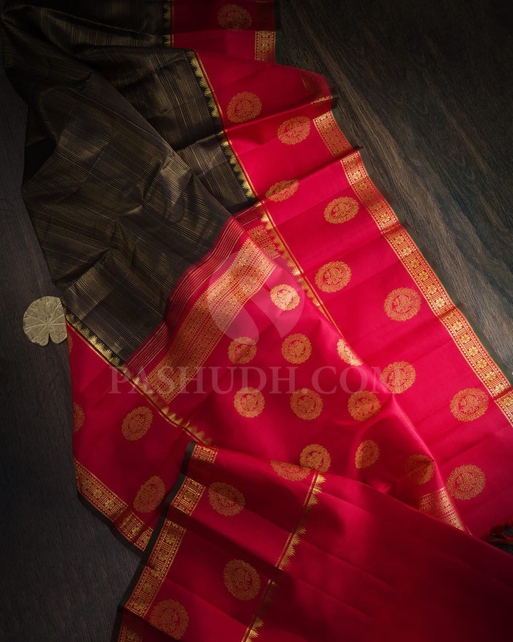 Black With Red Kanjivaram Silk Saree-S1584(B)