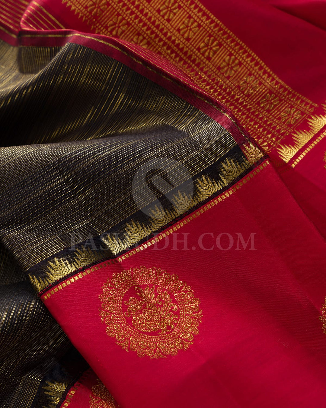 Black With Red Kanjivaram Silk Saree-S1584(B)