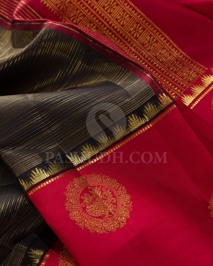 Black With Red Kanjivaram Silk Saree-S1584(B)