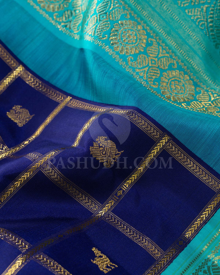 Midnight Blue With Tiffany Blue Kanjivaram Silk Saree-S1587(E)