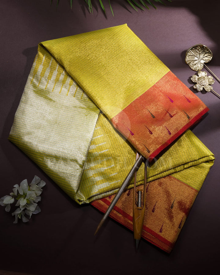 Sunshine Yellow With Red Paithani Kanjivaram Silk Saree-S1752(A)