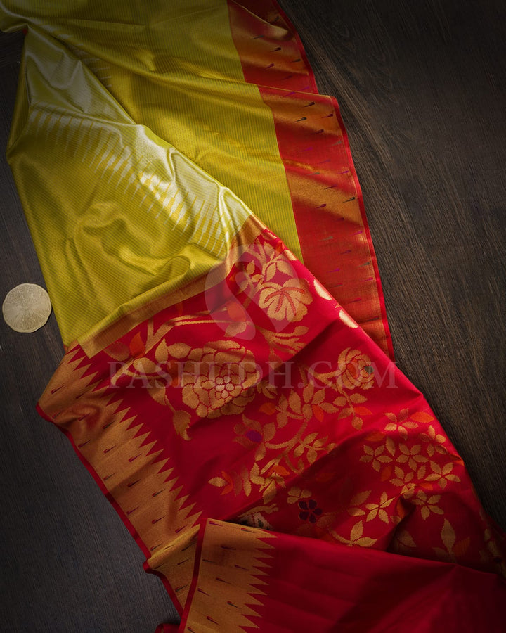 Sunshine Yellow With Red Paithani Kanjivaram Silk Saree-S1752(A)