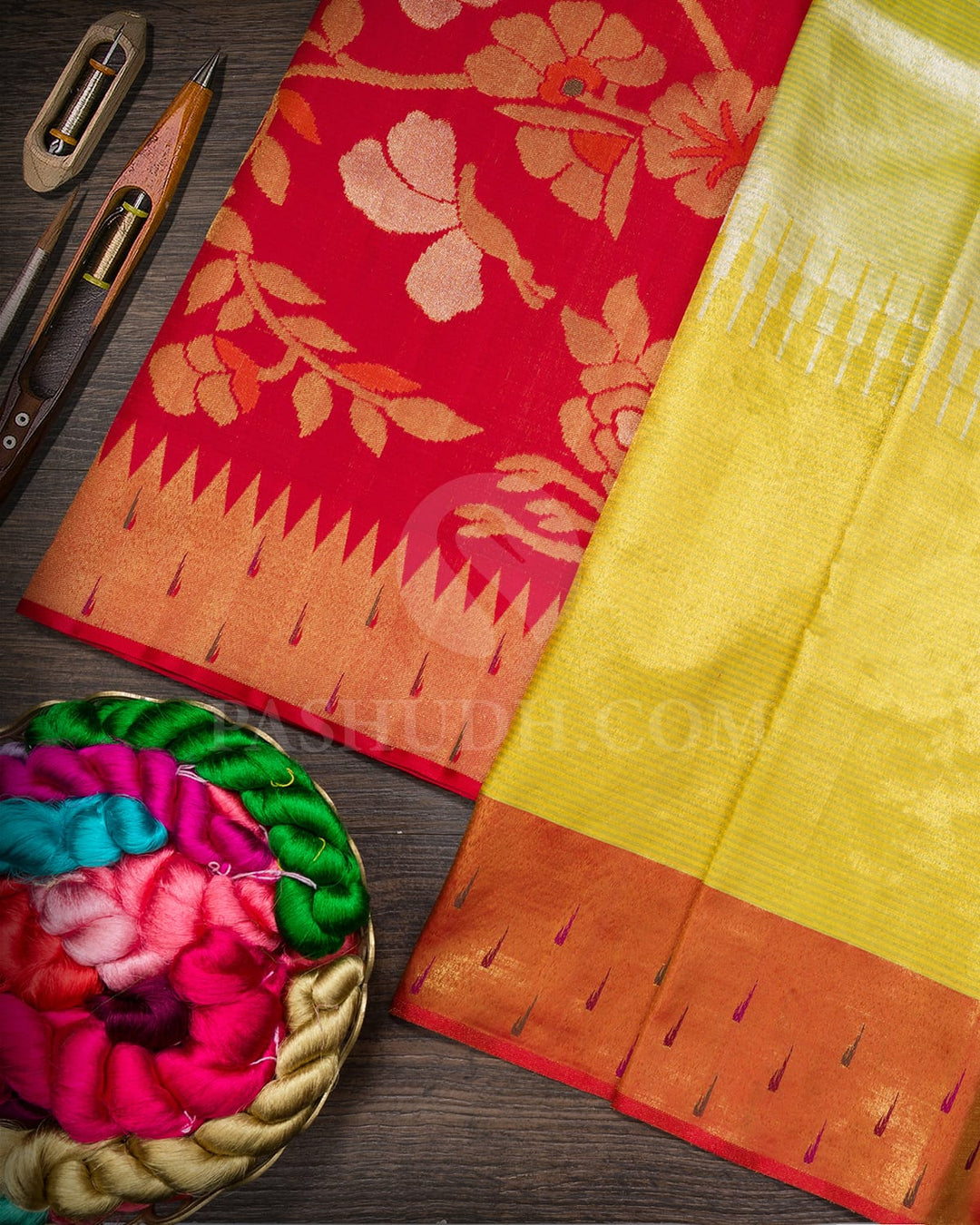 Sunshine Yellow With Red Paithani Kanjivaram Silk Saree-S1752(A)