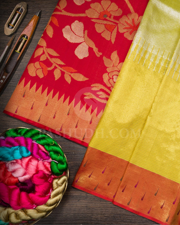 Sunshine Yellow With Red Paithani Kanjivaram Silk Saree-S1752(A)