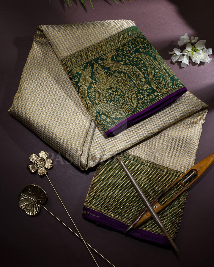 Beige With Bottle Green Bridal Kanjivaram Silk Saree-S1742(A)