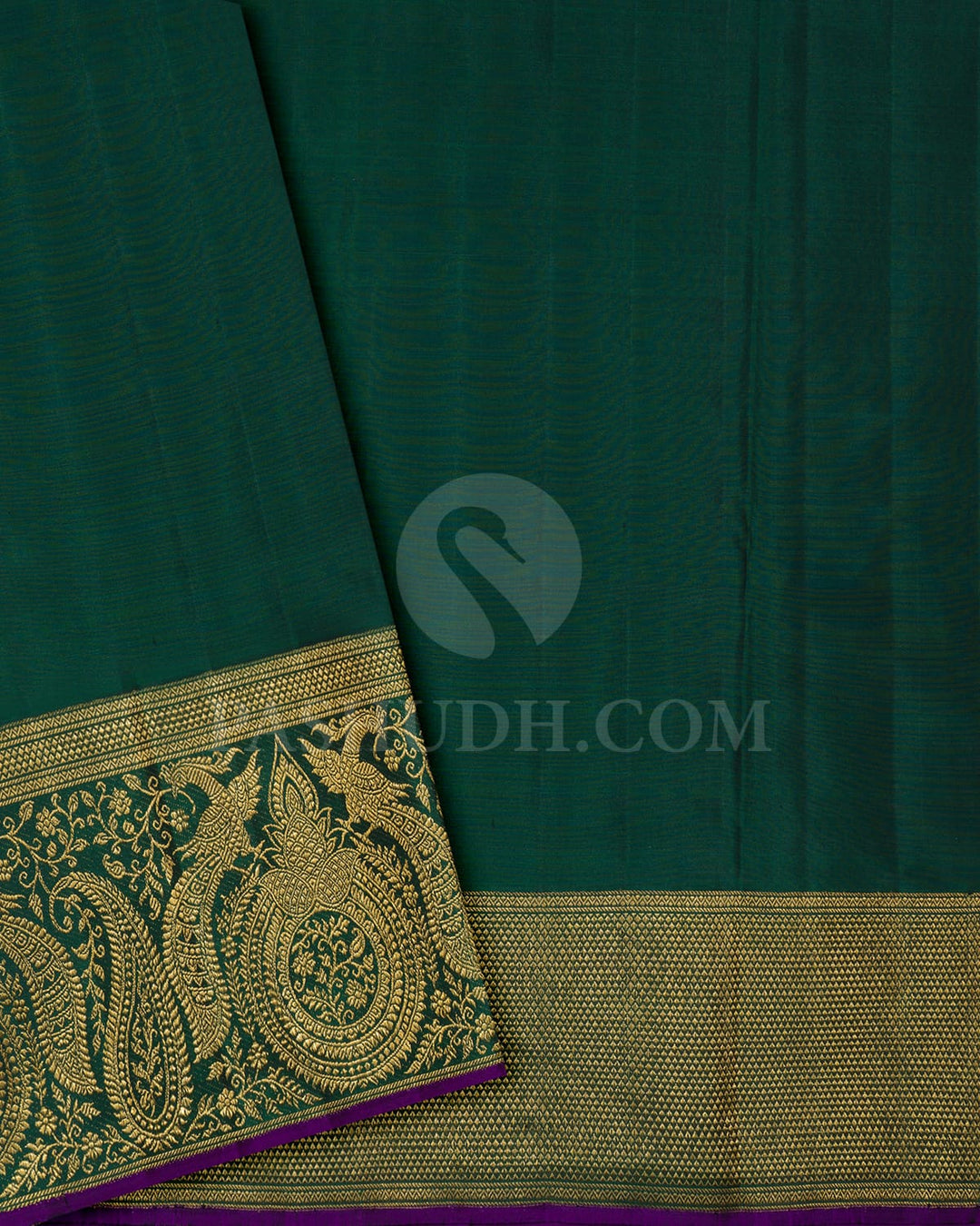 Beige With Bottle Green Bridal Kanjivaram Silk Saree-S1742(A)