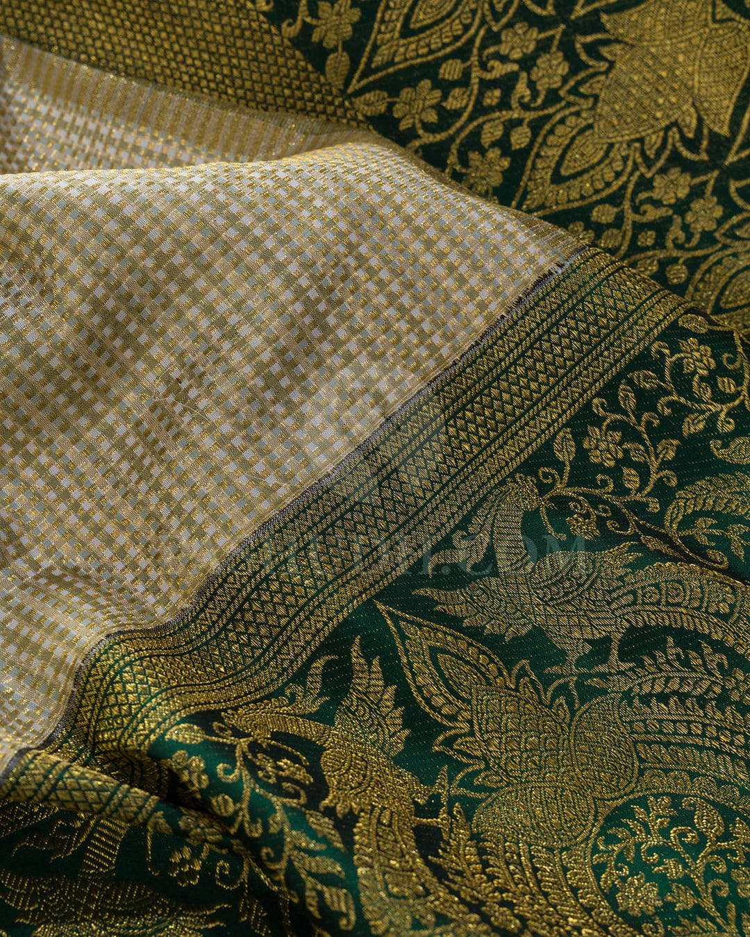 Beige With Bottle Green Bridal Kanjivaram Silk Saree-S1742(A)