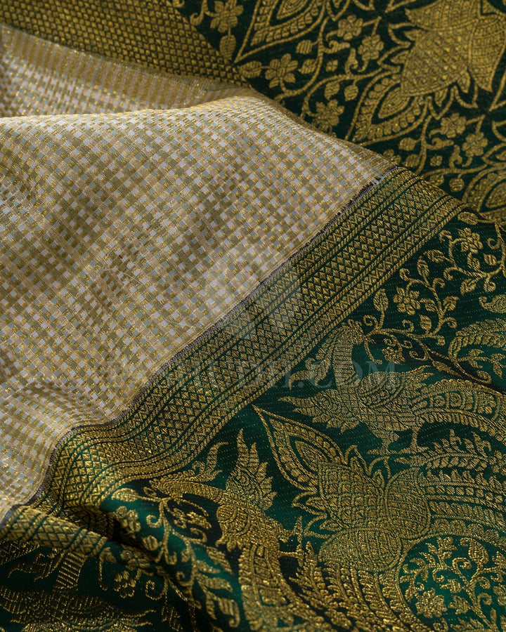 Beige With Bottle Green Bridal Kanjivaram Silk Saree-S1742(A)
