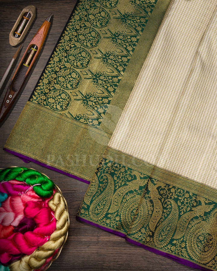 Beige With Bottle Green Bridal Kanjivaram Silk Saree-S1742(A)