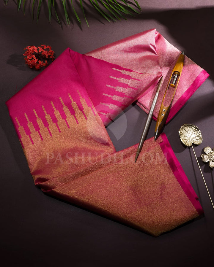 French Fuchsia Paithani With Temple Border Kanjivaram Silk Saree-S1719(D)