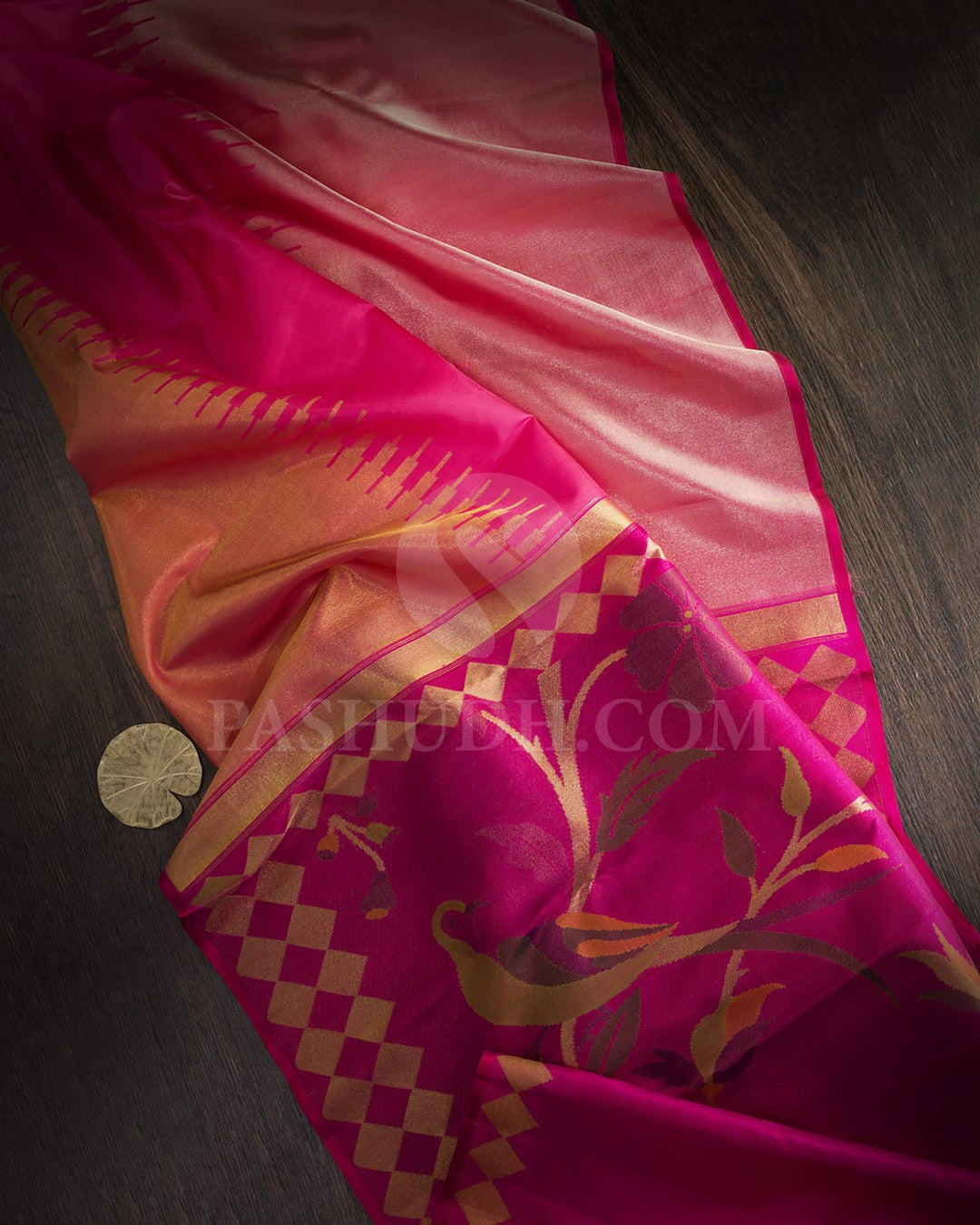 French Fuchsia Paithani With Temple Border Kanjivaram Silk Saree-S1719(D)