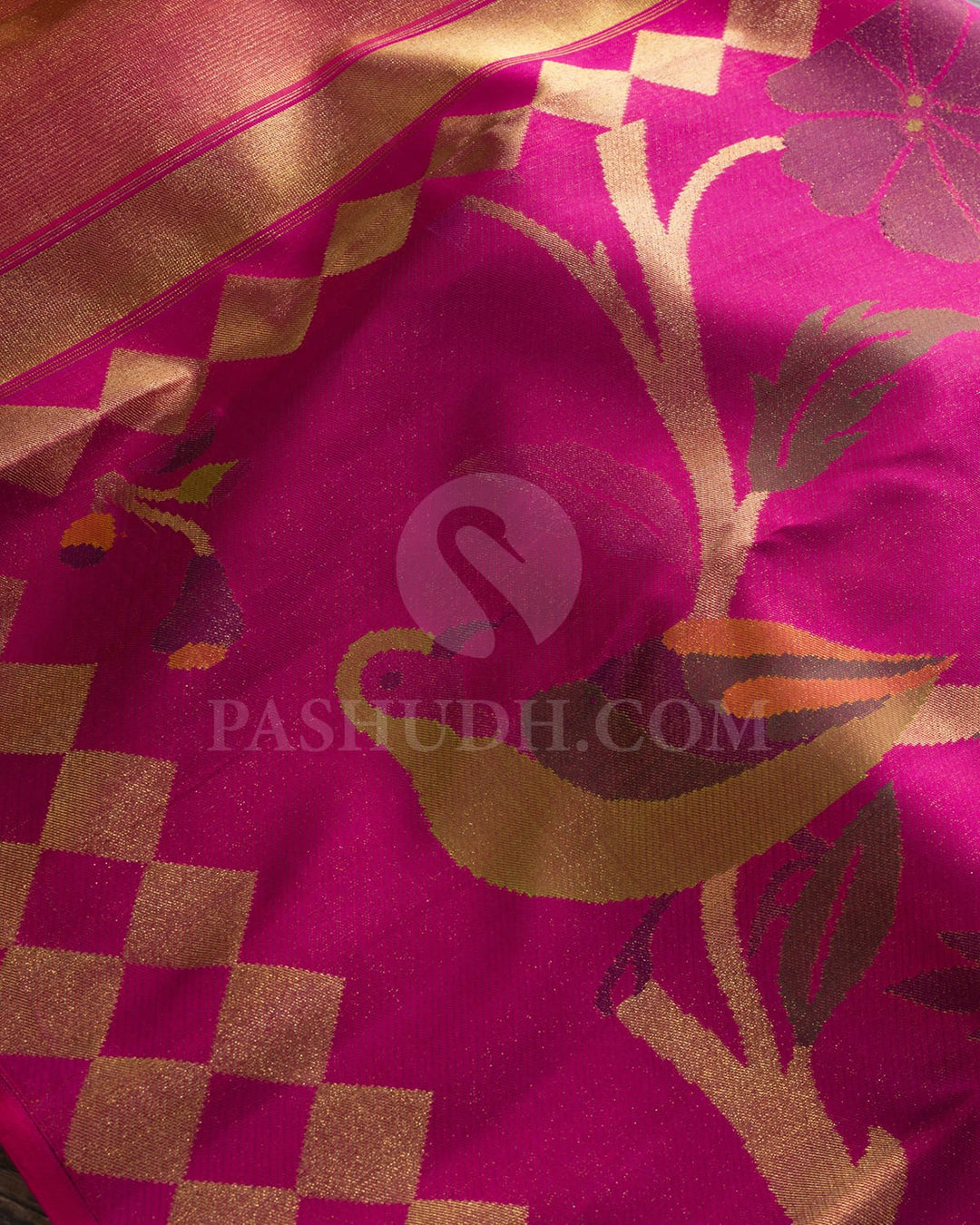 French Fuchsia Paithani With Temple Border Kanjivaram Silk Saree-S1719(D)