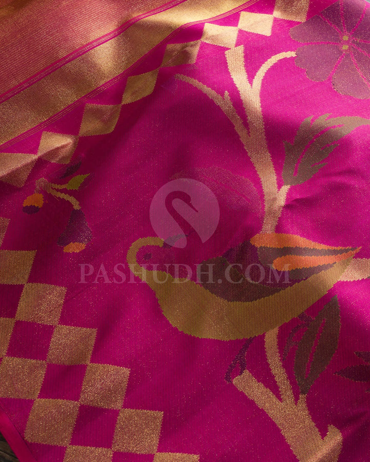 French Fuchsia Paithani With Temple Border Kanjivaram Silk Saree-S1719(D)