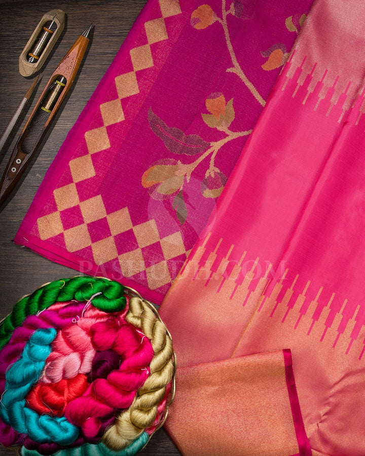 French Fuchsia Paithani With Temple Border Kanjivaram Silk Saree-S1719(D)