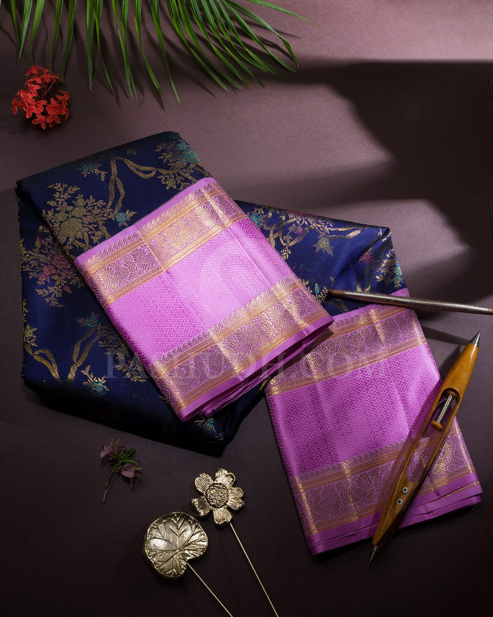 Deep Indigo Blue With Violet Kanjivaram Silk Saree-S1753(A)