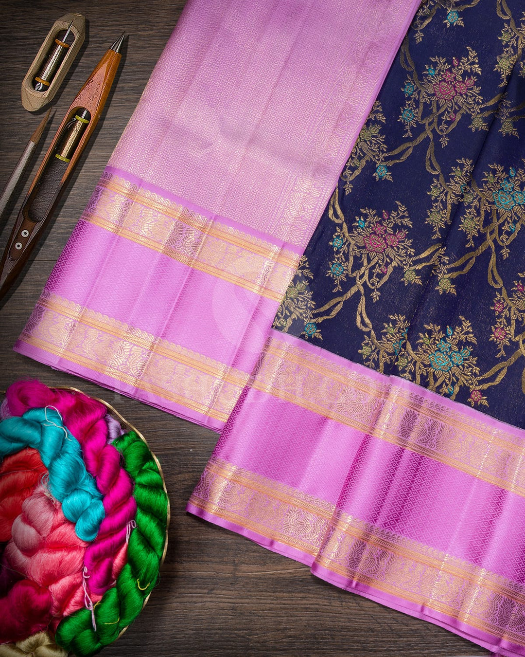 Deep Indigo Blue With Violet Kanjivaram Silk Saree-S1753(A)