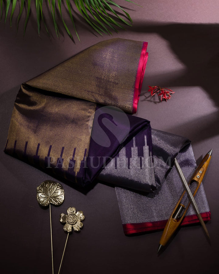 Dark Purple And Red Paithani With Temple Border Kanjivaram Silk Saree-S1719(C)