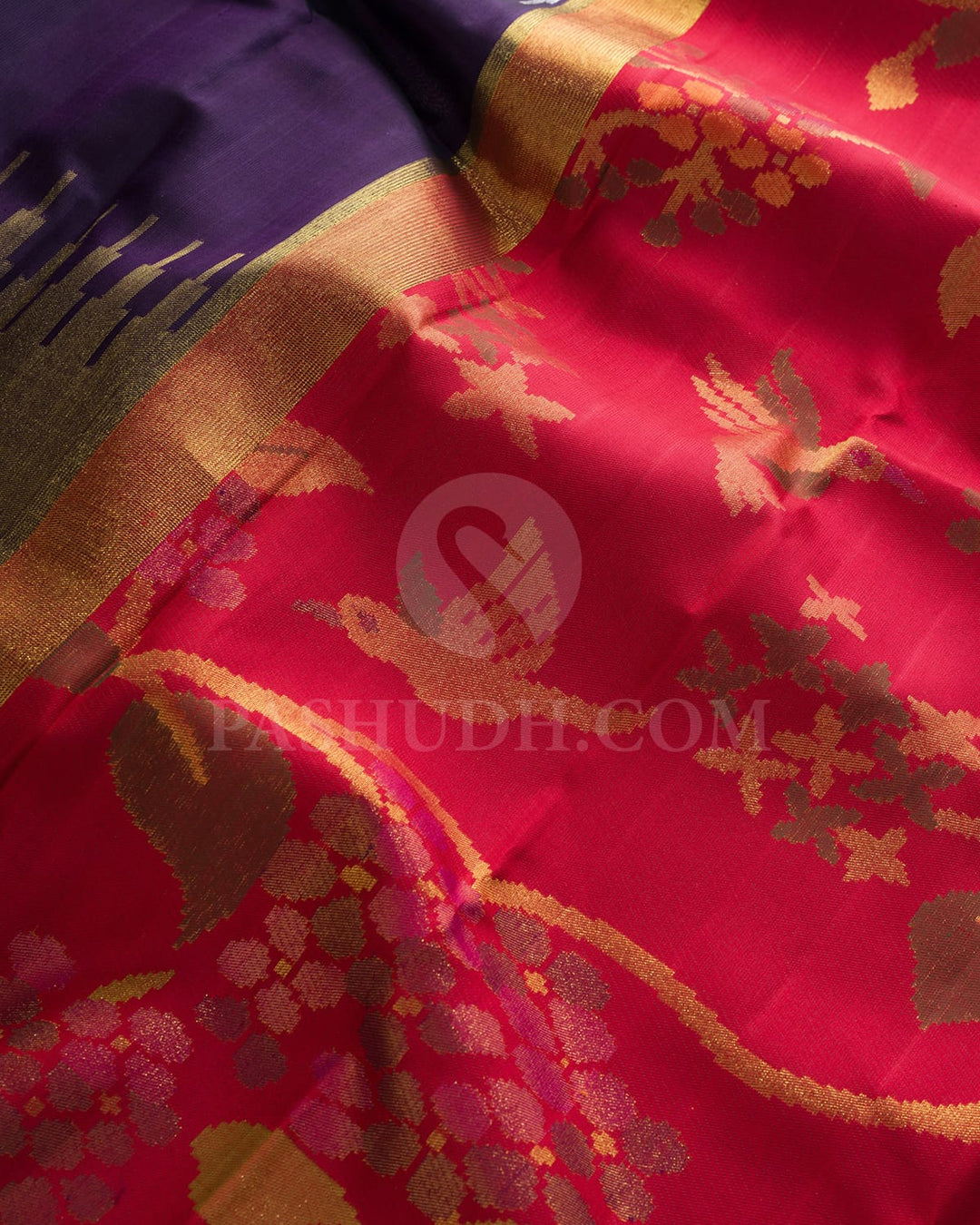 Dark Purple And Red Paithani With Temple Border Kanjivaram Silk Saree-S1719(C)