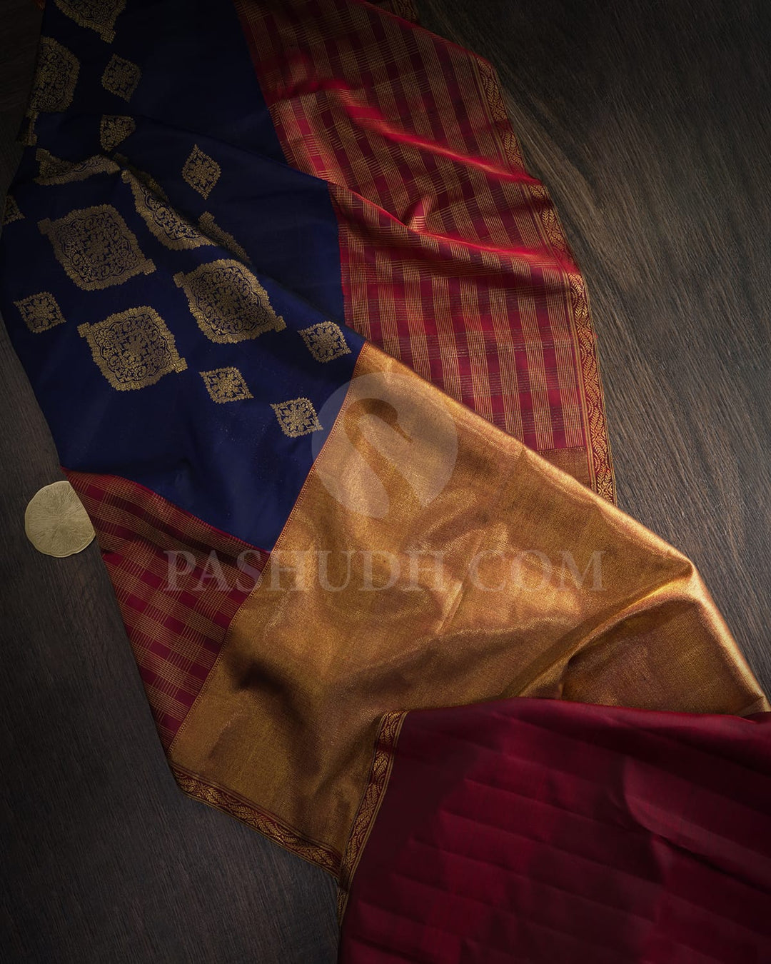 Midnight Blue With Dual Shaded Maroon Kanjivaram Silk Saree-S1695(B)